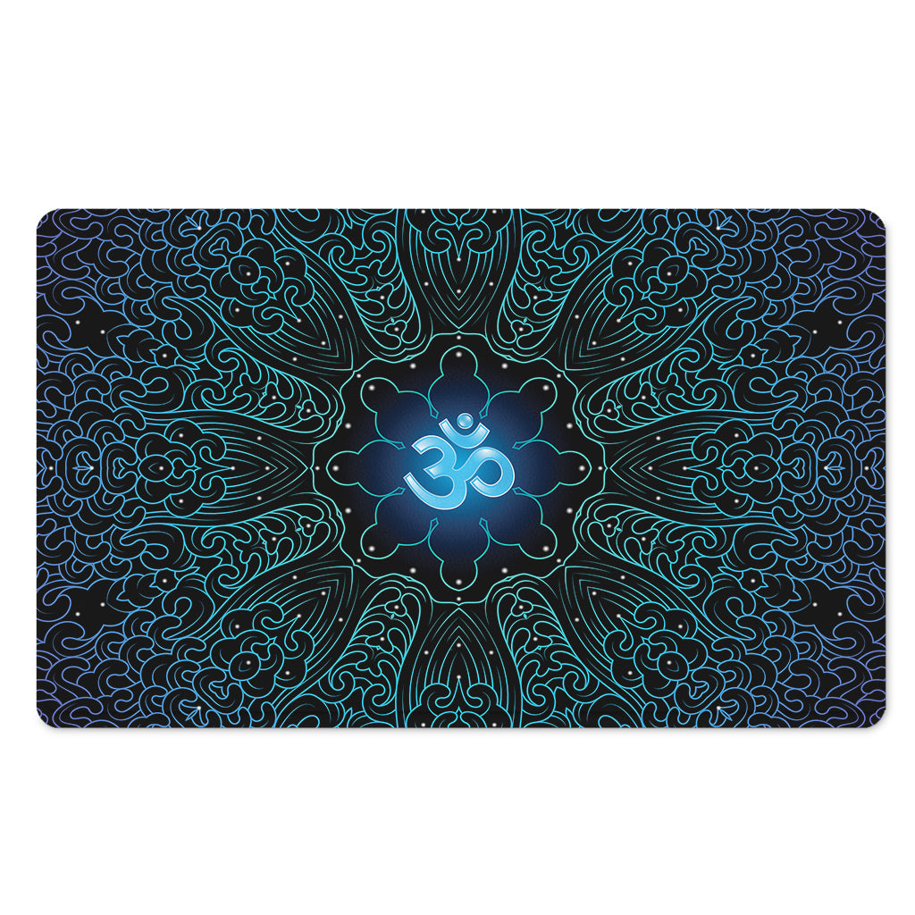 Blue Om Mandala Print Polyester Doormat