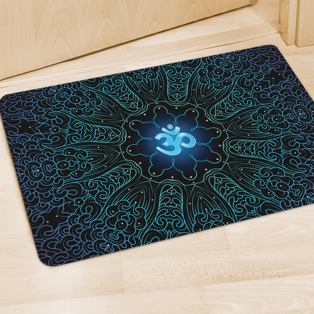 Blue Om Mandala Print Polyester Doormat