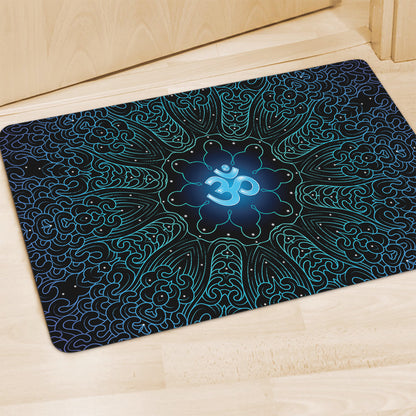 Blue Om Mandala Print Polyester Doormat