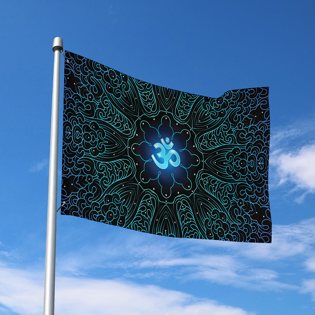 Blue Om Mandala Print Polyester Flag