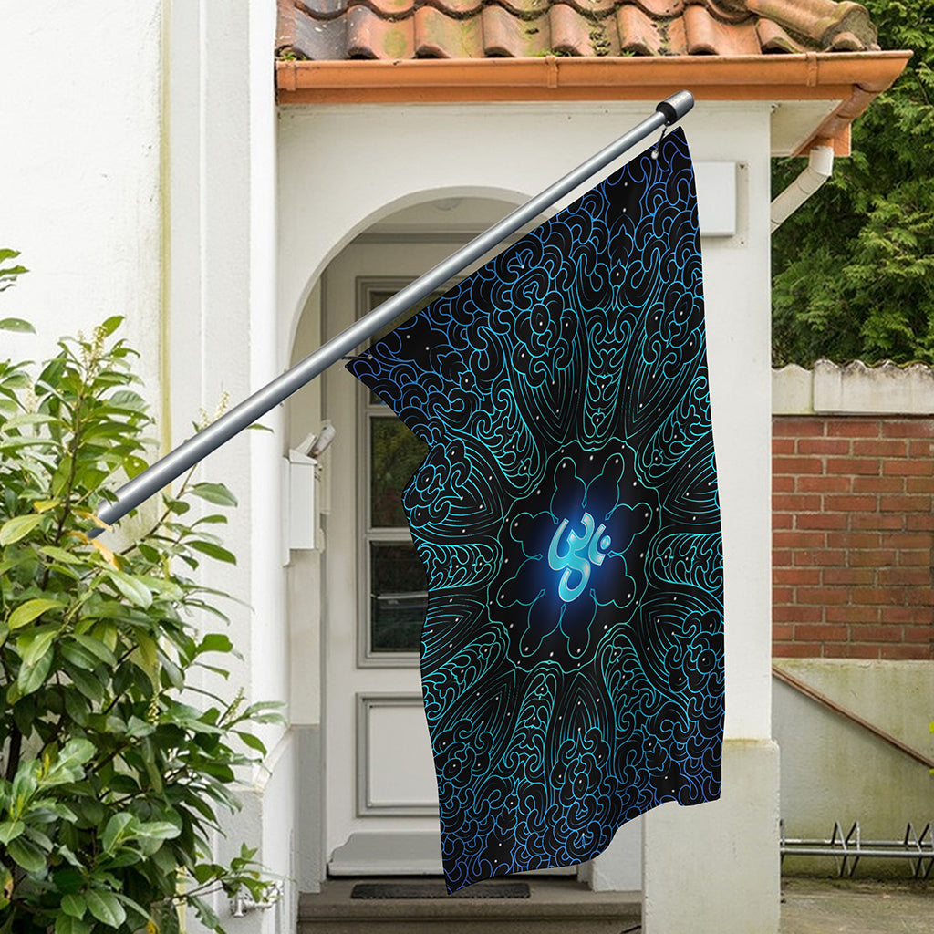 Blue Om Mandala Print Polyester Flag