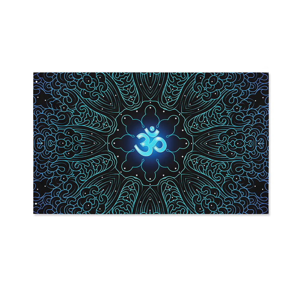 Blue Om Mandala Print Polyester Flag