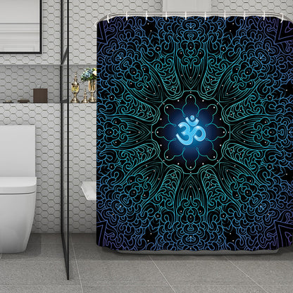 Blue Om Mandala Print Polyester Shower Curtain