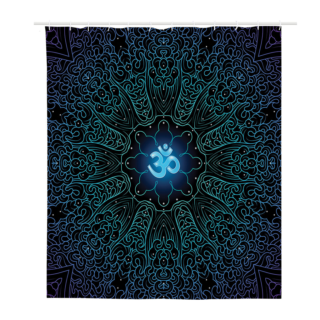 Blue Om Mandala Print Polyester Shower Curtain