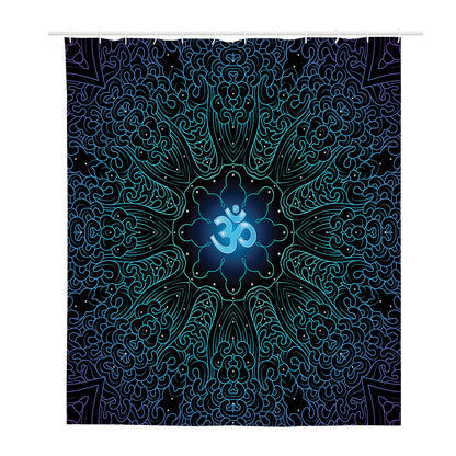 Blue Om Mandala Print Polyester Shower Curtain