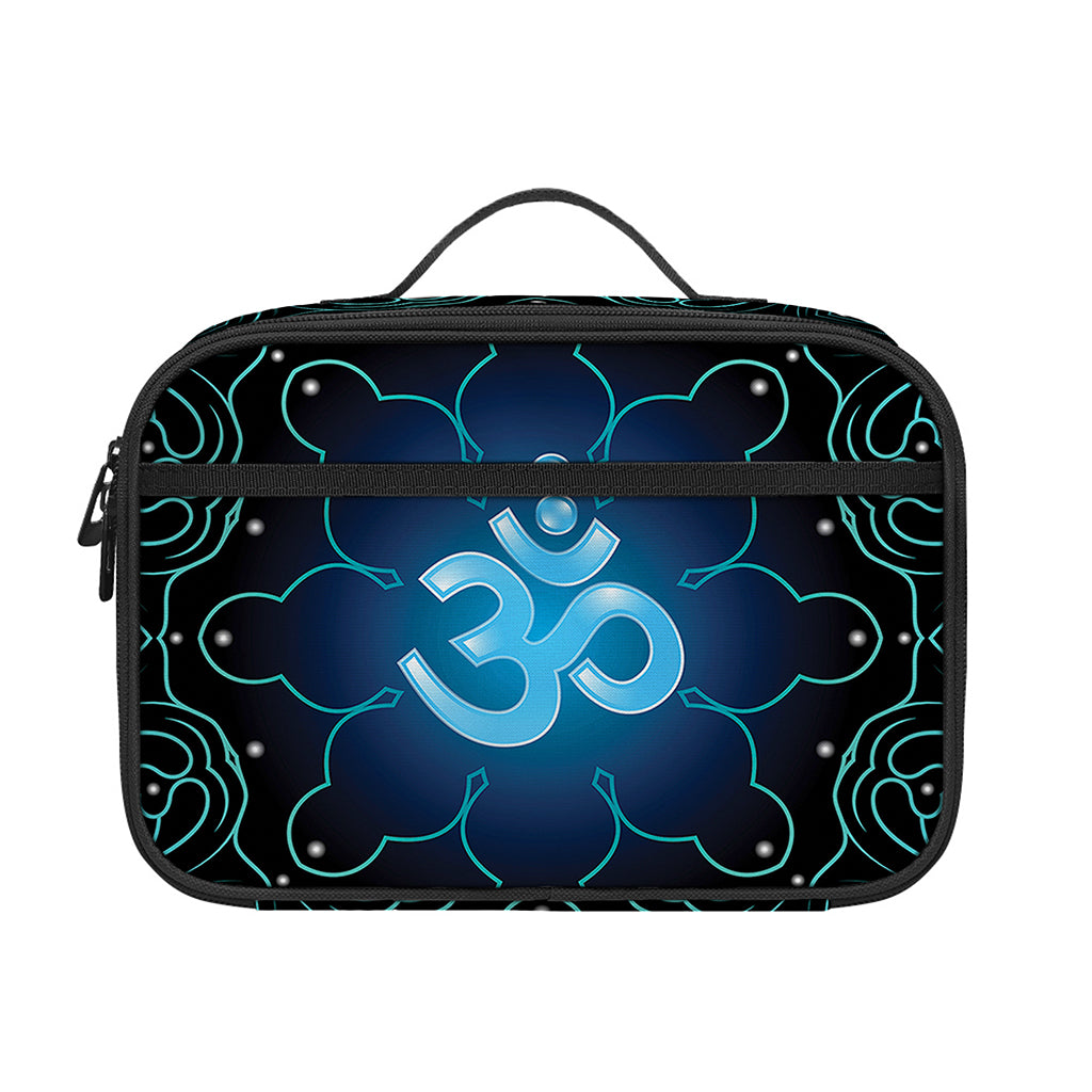 Blue Om Mandala Print Portable Lunch Bag