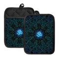 Blue Om Mandala Print Pot Holders With Pocket