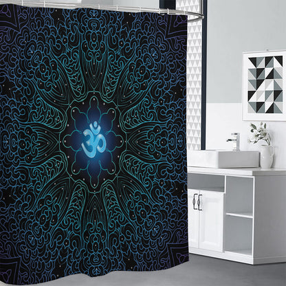 Blue Om Mandala Print Premium Shower Curtain