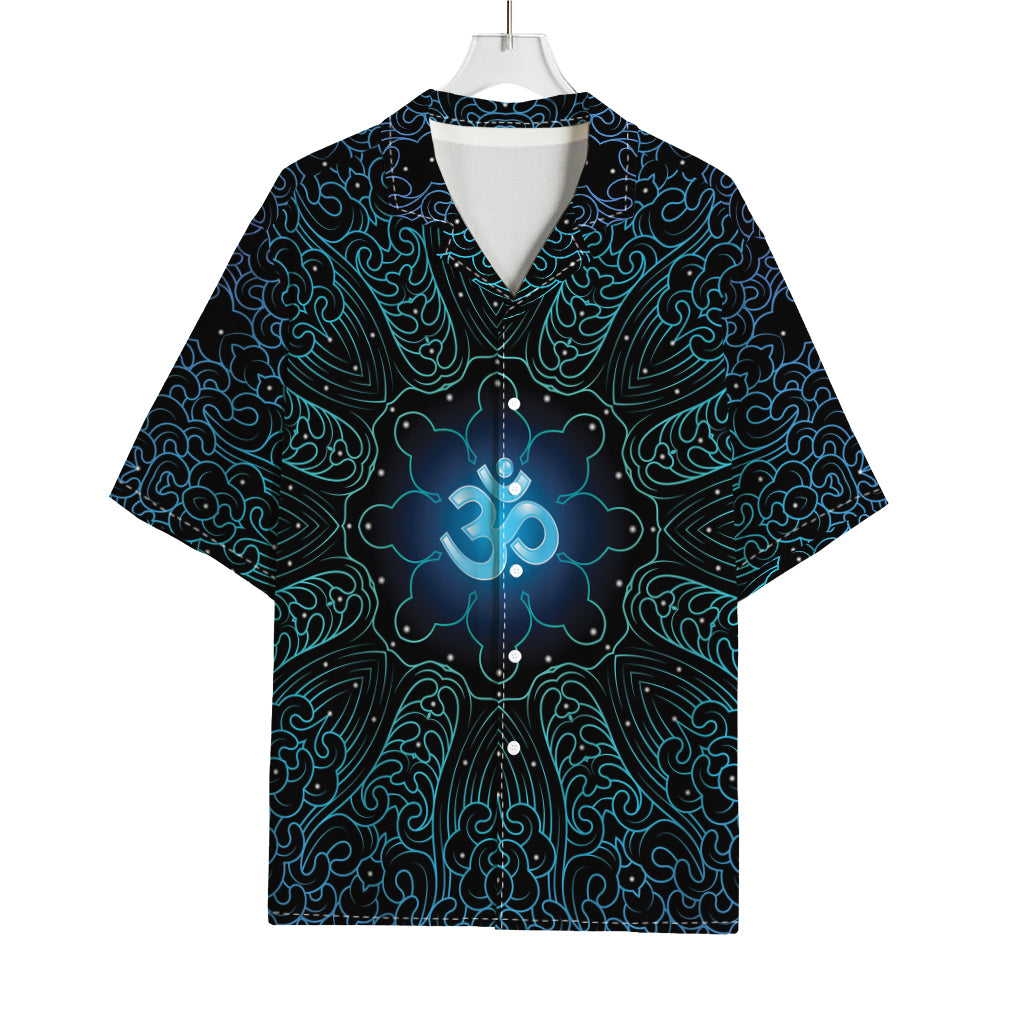 Blue Om Mandala Print Rayon Hawaiian Shirt