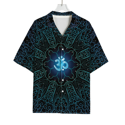 Blue Om Mandala Print Rayon Hawaiian Shirt