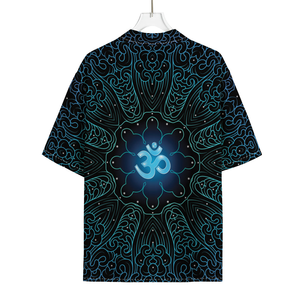 Blue Om Mandala Print Rayon Hawaiian Shirt