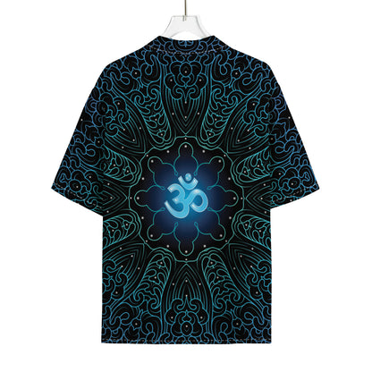 Blue Om Mandala Print Rayon Hawaiian Shirt