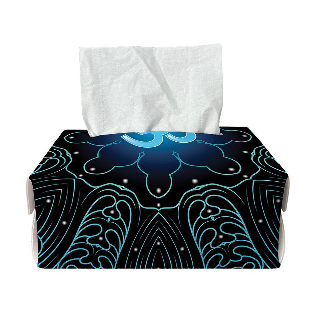 Blue Om Mandala Print Rectangle Tissue Box Cover
