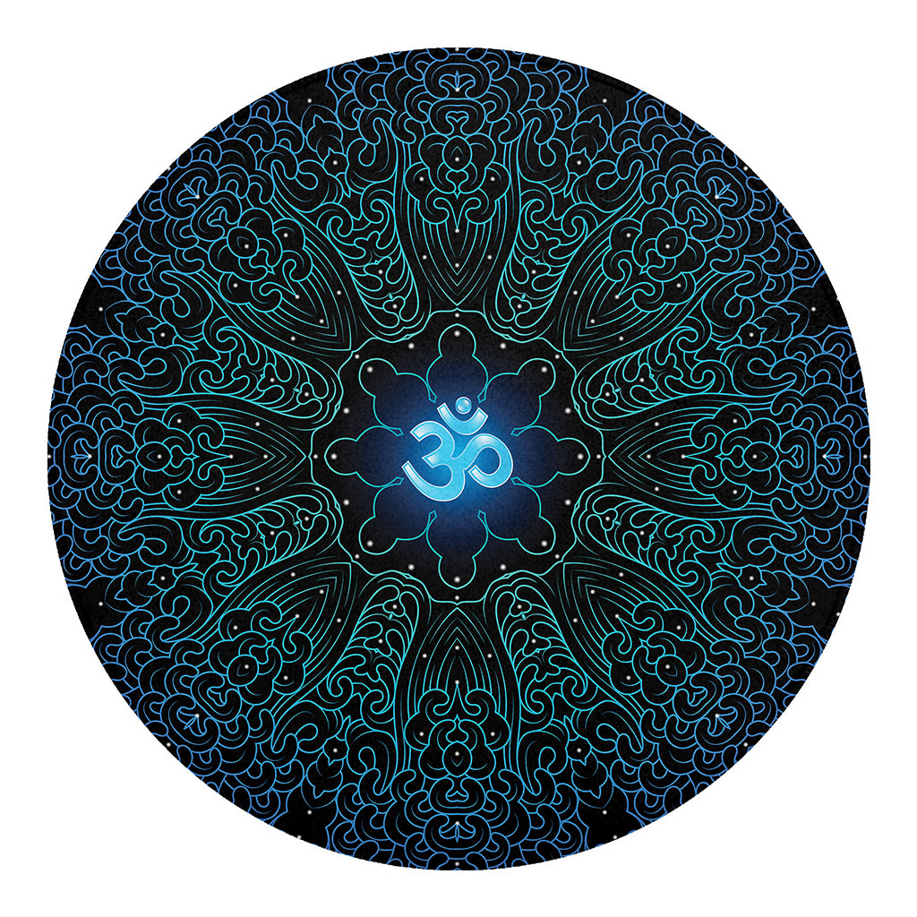 Blue Om Mandala Print Round Blanket