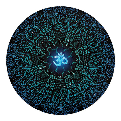 Blue Om Mandala Print Round Blanket