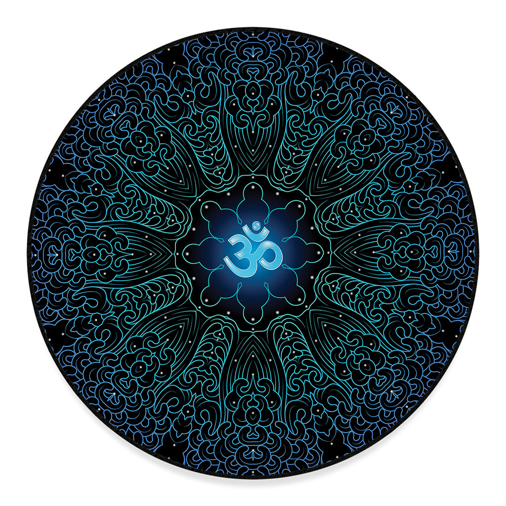 Blue Om Mandala Print Round Floor Mat