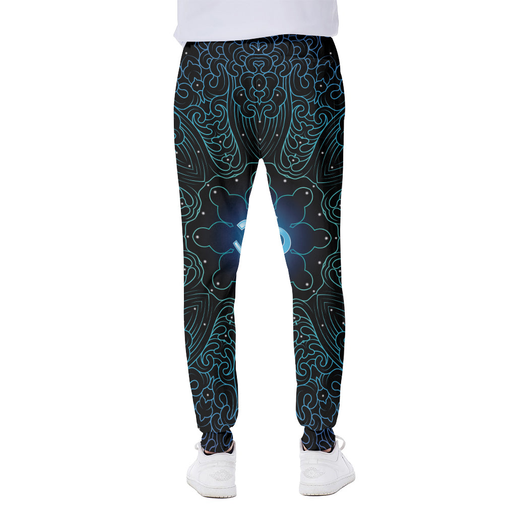 Blue Om Mandala Print Scuba Joggers