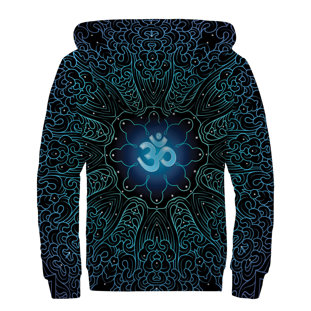 Blue Om Mandala Print Sherpa Lined Zip Up Hoodie