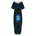 Blue Om Mandala Print Short Sleeve Long Nightdress