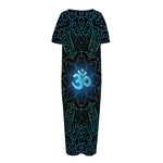 Blue Om Mandala Print Short Sleeve Long Nightdress
