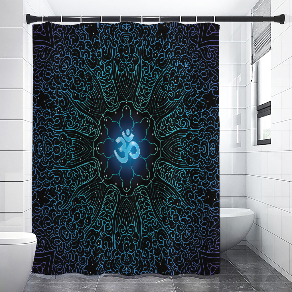 Blue Om Mandala Print Shower Curtain