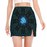 Blue Om Mandala Print Side Slit Mini Skirt