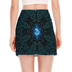 Blue Om Mandala Print Side Slit Mini Skirt