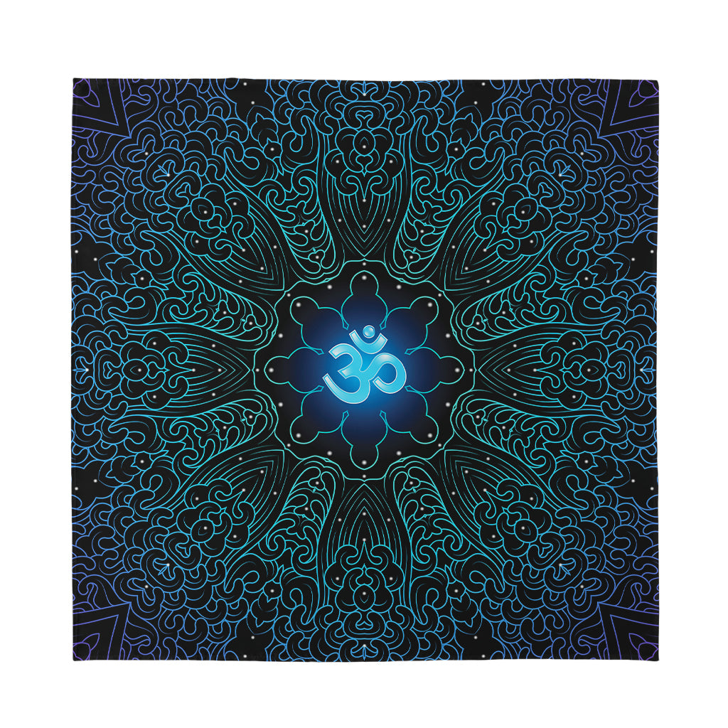 Blue Om Mandala Print Silk Bandana