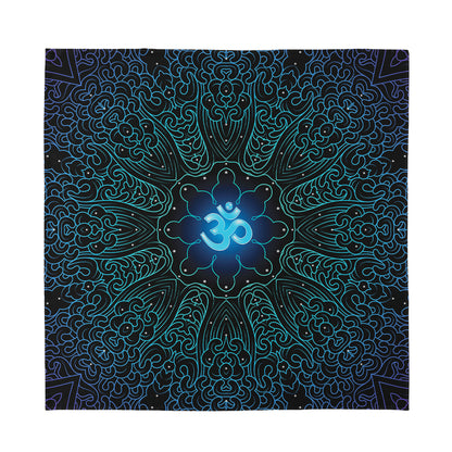 Blue Om Mandala Print Silk Bandana