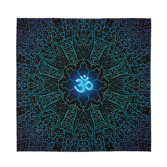 Blue Om Mandala Print Silk Bandana