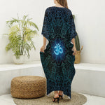 Blue Om Mandala Print Silk V-Neck Kaftan Dress
