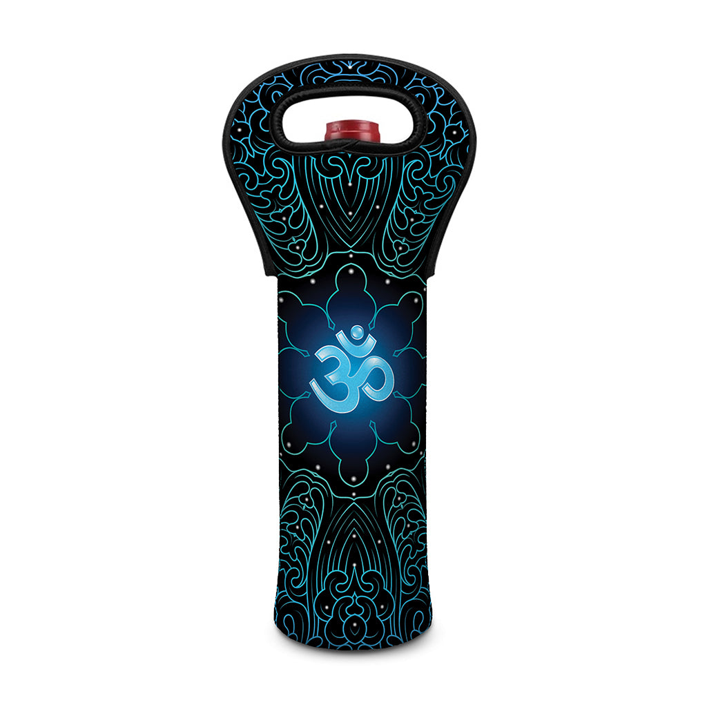 Blue Om Mandala Print Single Neoprene Wine Tote