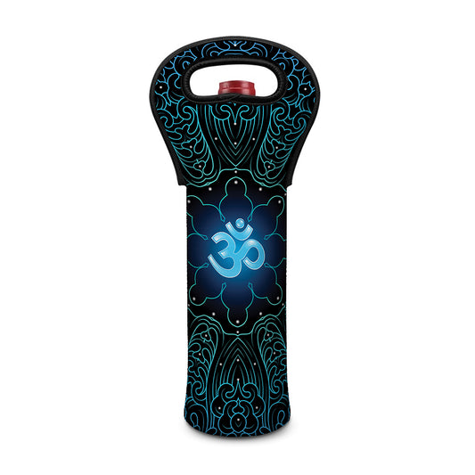 Blue Om Mandala Print Single Neoprene Wine Tote