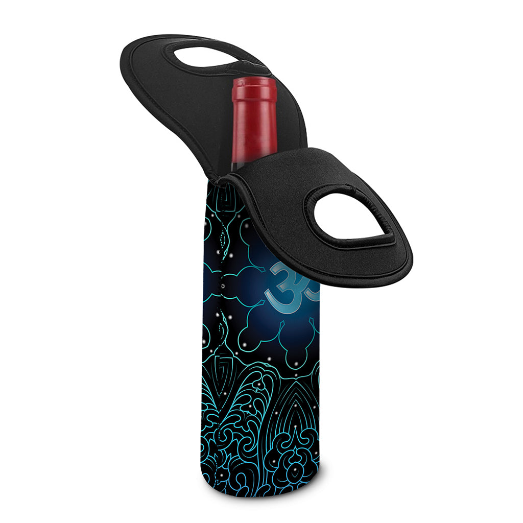 Blue Om Mandala Print Single Neoprene Wine Tote