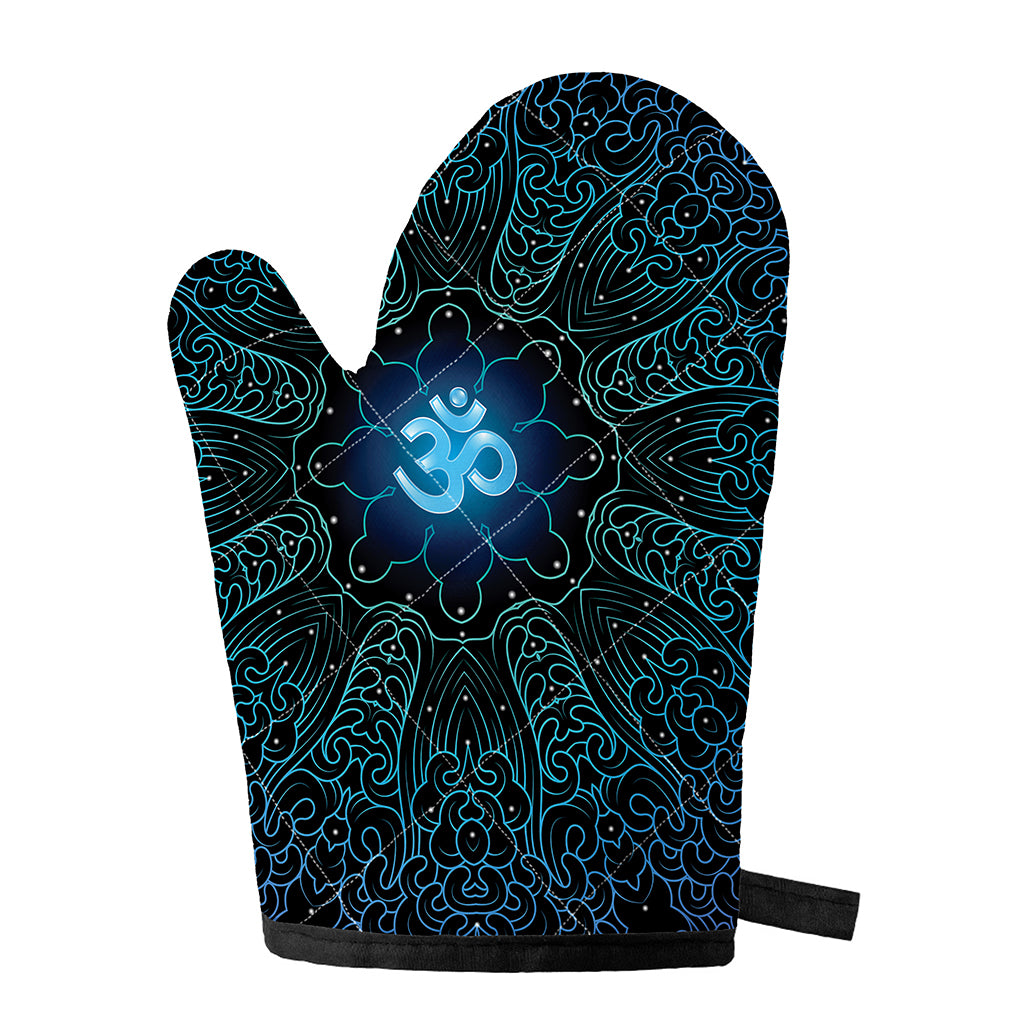 Blue Om Mandala Print Single Oven Mitt