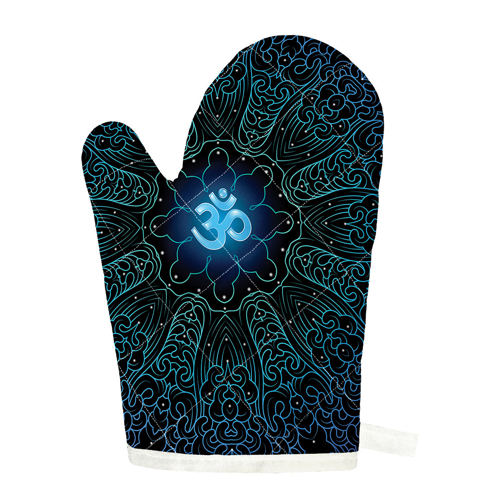 Blue Om Mandala Print Single Oven Mitt