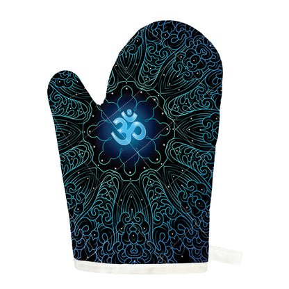 Blue Om Mandala Print Single Oven Mitt