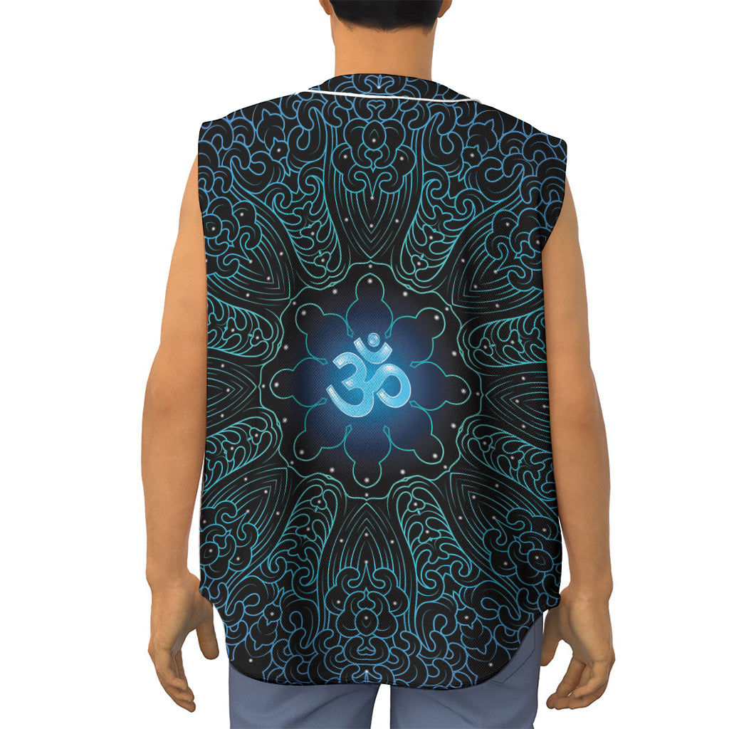 Blue Om Mandala Print Sleeveless Baseball Jersey