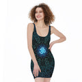 Blue Om Mandala Print Sleeveless Bodycon Dress