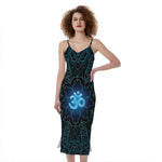 Blue Om Mandala Print Slim Fit Midi Cami Dress
