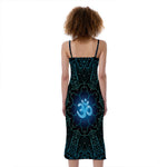 Blue Om Mandala Print Slim Fit Midi Cami Dress