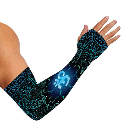 Blue Om Mandala Print Sun Protection Arm Sleeves