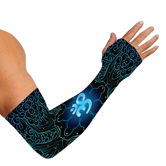 Blue Om Mandala Print Sun Protection Arm Sleeves