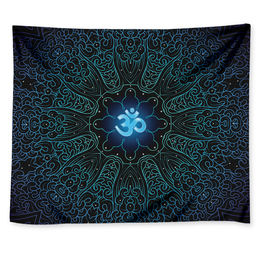 Blue Om Mandala Print Tapestry