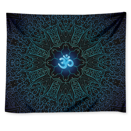 Blue Om Mandala Print Tapestry