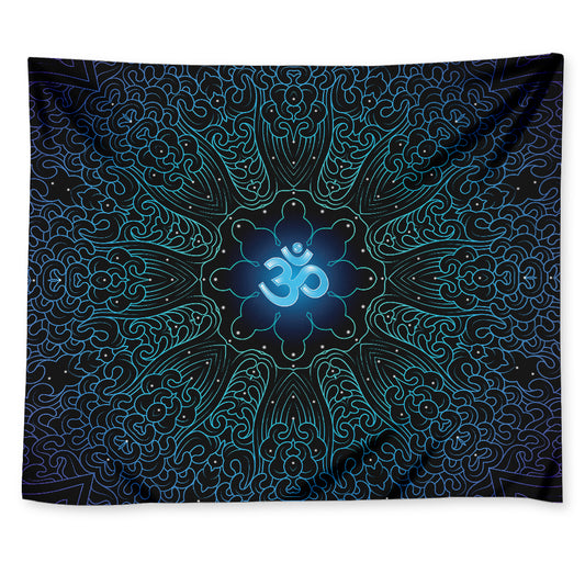 Blue Om Mandala Print Tapestry