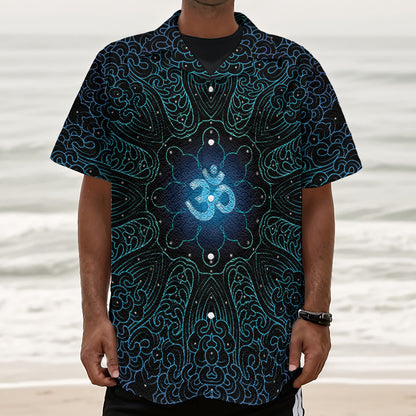 Blue Om Mandala Print Textured Short Sleeve Shirt