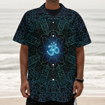 Blue Om Mandala Print Textured Short Sleeve Shirt