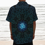 Blue Om Mandala Print Textured Short Sleeve Shirt