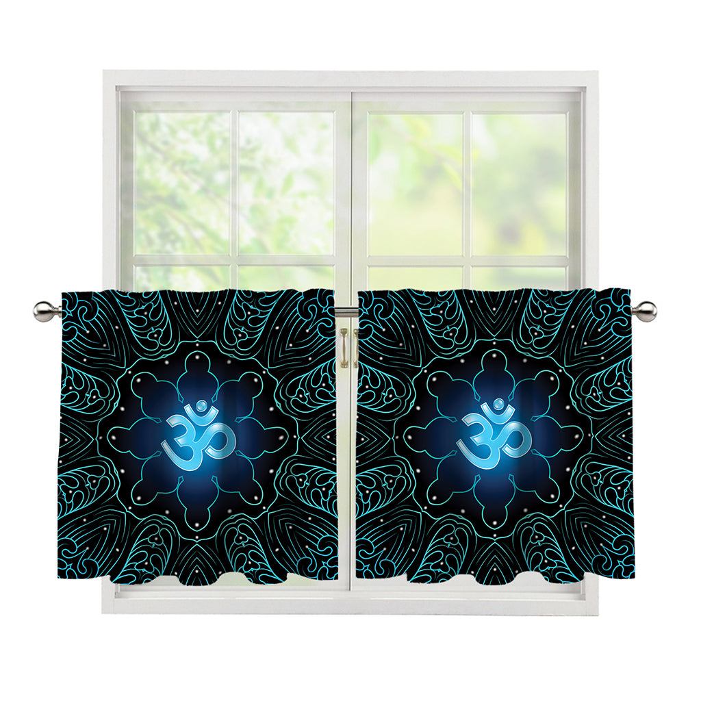 Blue Om Mandala Print Tier Curtains